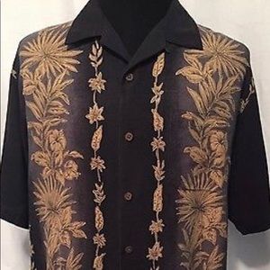 Tommy Bahama Black Floral Hawaiian Silk Shirt
